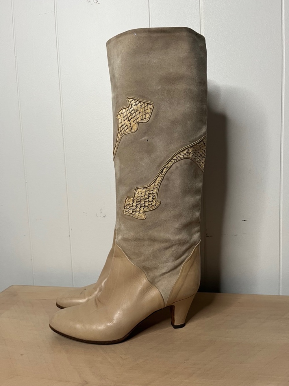Bally Two-Tone Beige and Taupe Over-the-Knee Boots